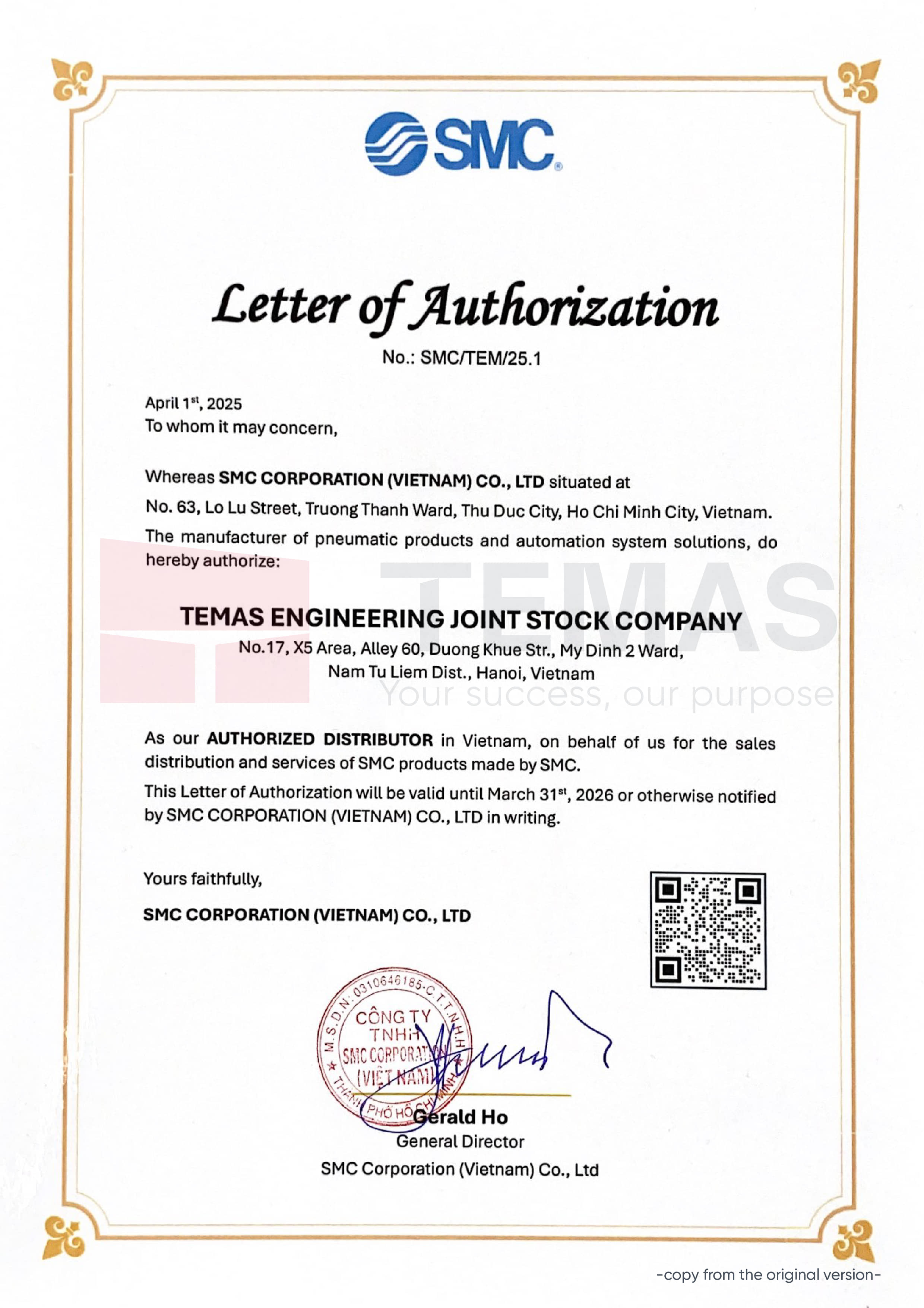 Chứng nhận phân phối [/br] SMC